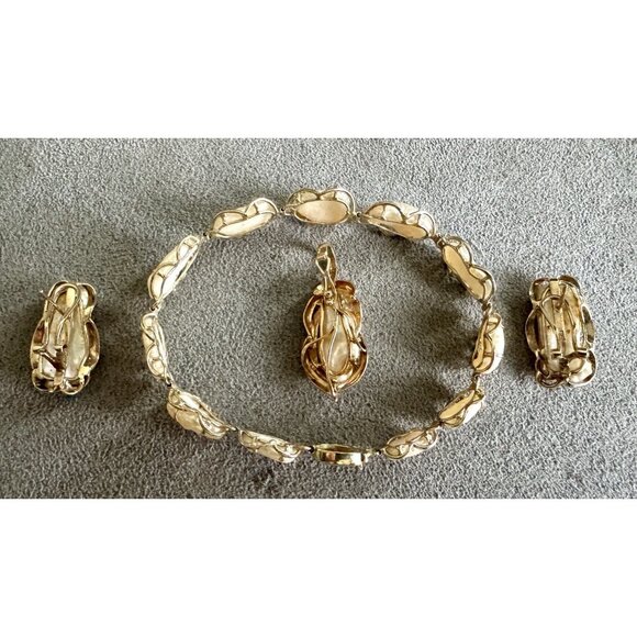 Vintage BAROQUE PEARL SET - Earrings Pendant Bracelet in 14K GOLD Luminous Keshi - Picture 9 of 11